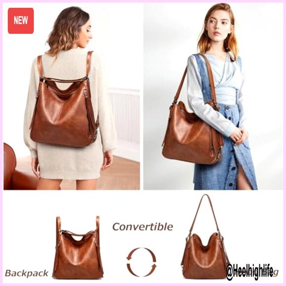 Convertible Backpack Hobo Bag Set Vegan Leather Tote Crossbody Shoulder Purse main image 3